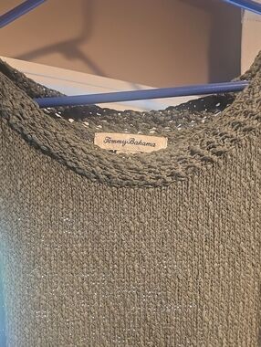 Tommy Bahama Moss Green Open-Weave Crew Neck Sweater